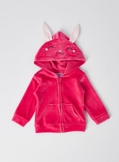 Buy Rabbit Pattern Hooded Neck Zip Through Fuchsia in Saudi Arabia