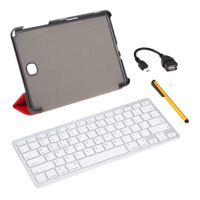 اشتري Wireless Bluetooth Keyboard Foldable Magnetic PU Leather Case Cover Stand Holder Stylus Pen OTG Cable Protective Film أحمر في السعودية