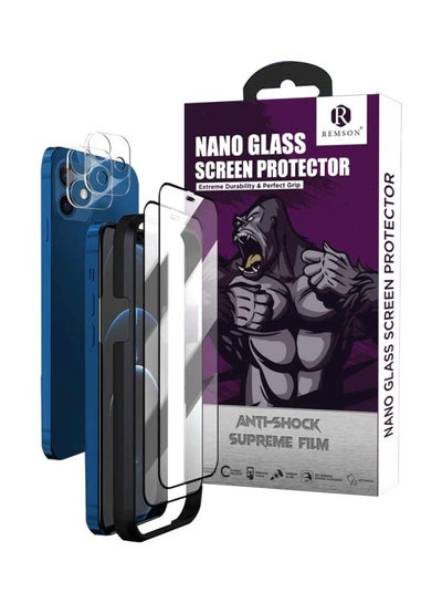 اشتري Pack Of 4 Nano Ceramic Screen And Camera Lens Protector For Apple iPhone 12 شفاف/ أسود في الامارات