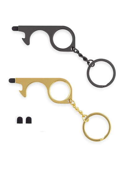 Buy 2-Piece Hand Brass Stylus Keychain Tool Gold/Black 7cm in UAE