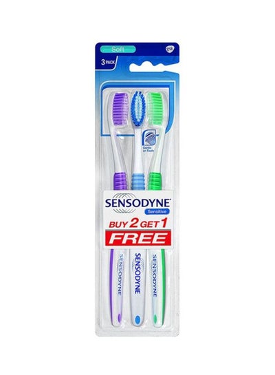 Buy 3-Piece Sensitive Soft Toothbrush Set White/Blue/Purple in UAE