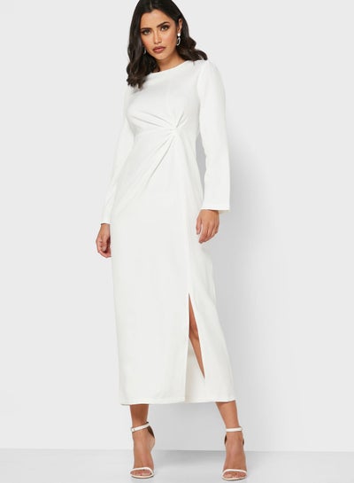 اشتري فستان متوسط الطول وملتف من الأمام أبيض في الامارات