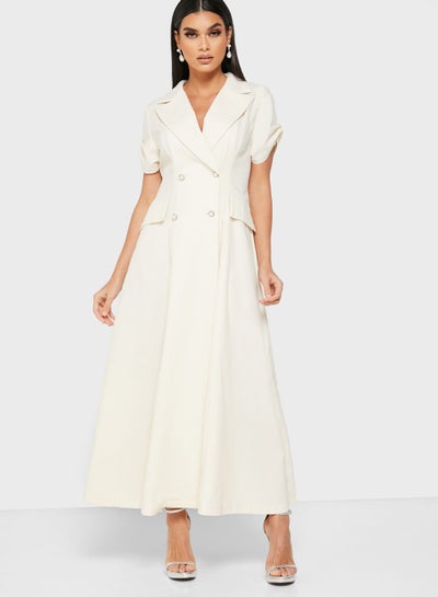 Buy Wrap Front Double Breasted Maxi Dress Off-White in Saudi Arabia