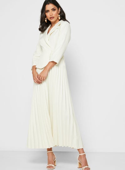 Buy Wrap Front Pleated Skirt Maxi Dress Ivory in Saudi Arabia