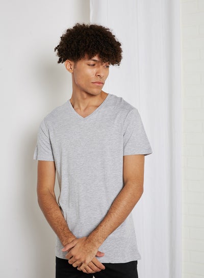 Buy Essential V-Neck T-Shirt Light Grey Marle in Saudi Arabia