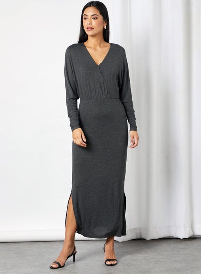 Buy V-Neck Knit Dress Grey in Saudi Arabia