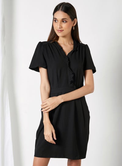 Buy V-Neck Mini Dress Black in Saudi Arabia