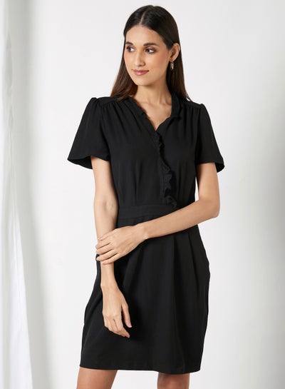 Buy V-Neck Mini Dress Black in UAE