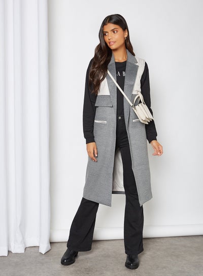 Buy Longline Collared Vest Grey in UAE