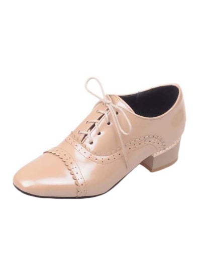 Buy Leather Lace-Up Formal Shoes Beige in UAE