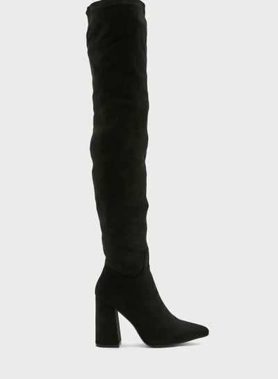 Buy Over The Knee Pointed Heel Boot Black in Saudi Arabia
