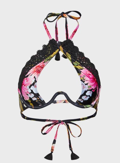 Buy Floral Printed Bikini Top Pink/Black/Green in UAE