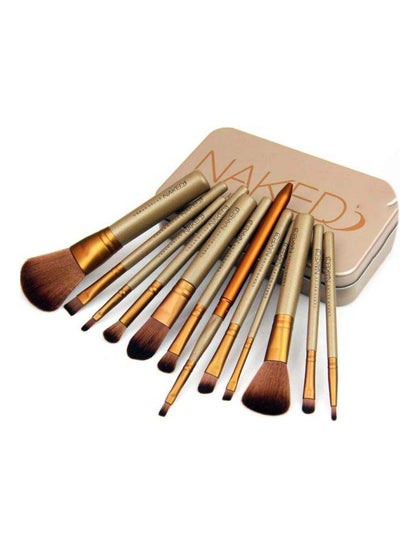Buy 12-Piece Makeup Brush Set Gold/Brown in Egypt