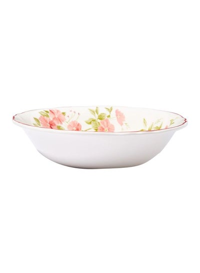 Buy Ceramic Printed Salad Bowl White/Pink/Green 24cm in UAE