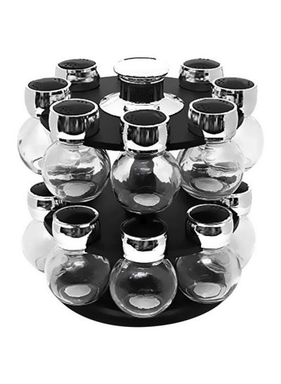 Buy 16-Piece Glass Spice Jar Set With Rack Silver/Clear/Black in Saudi Arabia