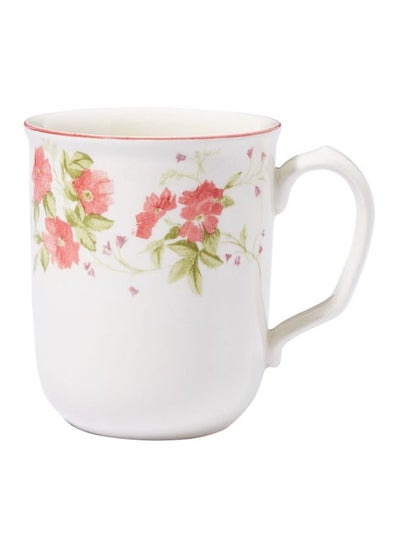 Buy Flower Printed Ceramic Mug White/Pink/Green 320ml in UAE