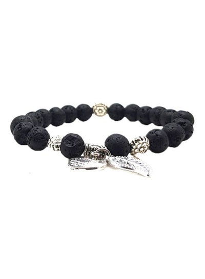 Buy Leaf And Heart Charm Beaded Bracelet With Onyx in Saudi Arabia