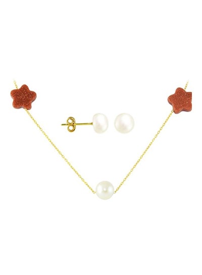 Buy 10 Karat Gold Star Sunstone And Pearl Necklace Set in UAE