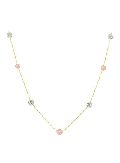 Buy 18 Karat Solid Gold Gradual Built-in Crystal Ball And Pearl Necklace in UAE