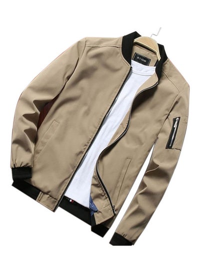 Buy Spring Autumn Thin Casual Zipper Jacket Baseball Uniform Khaki in Saudi Arabia