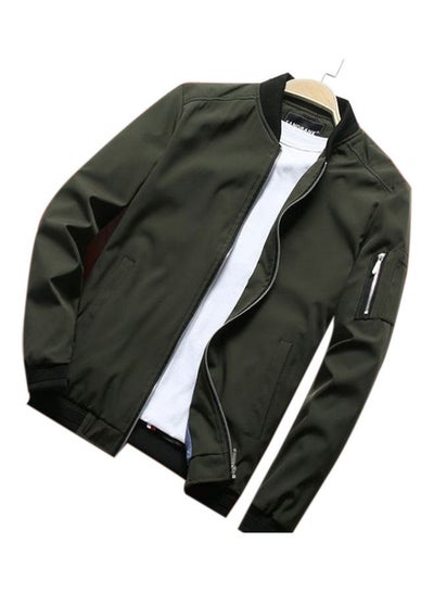 Buy Spring Autumn Thin Casual Zipper Jacket Baseball Uniform Army Green in Saudi Arabia