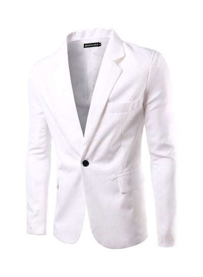 Buy Men Slim Single Button Lapel Suit Simple Solid Color Large Size Casual Blazer Coat White in Saudi Arabia