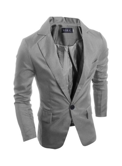 اشتري Men Slim Single Button Lapel Suit V-Neck Simple Solid Color Casual Wedding Groom Coat رمادي في الامارات