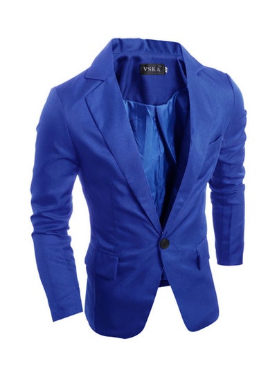 Buy Slim Single button Lapel Suit V-neck Casual Wedding Groom Coat Royal Blue in Saudi Arabia