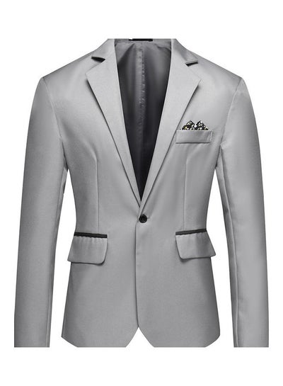 Buy Solid Color Groomsman Groom Single Row and One Button Suit Cotton Casual Coat gray in UAE