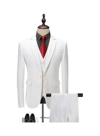 Buy Set Of 3 Pieces Men Lapel V-Neck Suit And Vest And Pants Slim Solid Color Wedding Groom Formal Outfit Brillient White in Saudi Arabia