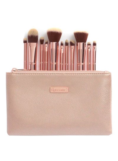 Buy 11-Piece Makeup Brush Set With Bag Rose Gold/Brown in Egypt