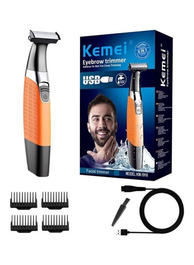 Buy KM1910 Eyebrow And Facial Trimmer Black/Orange/Silver 18x3.6cm in Egypt
