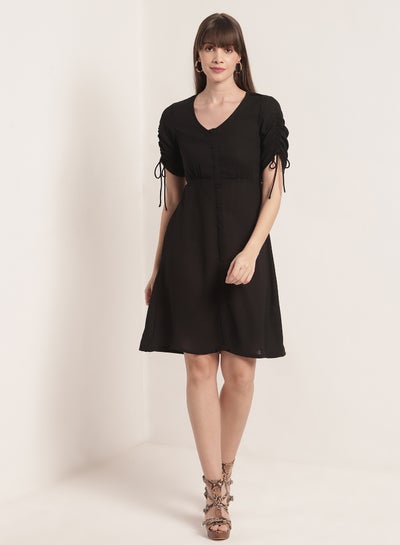 اشتري Short Sleeves With Drawstring Dress 140 Black في السعودية