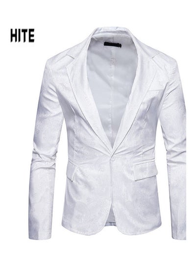 Buy Deep V-Neck Single Button Coat White in Saudi Arabia