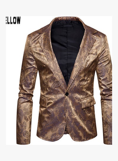 Buy Deep V-Neck Single Button Coat Gold in UAE