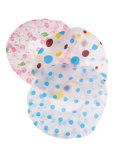 Buy 3-Piece Printed Shower Cap White/Blue/Pink 20x20cm in Egypt