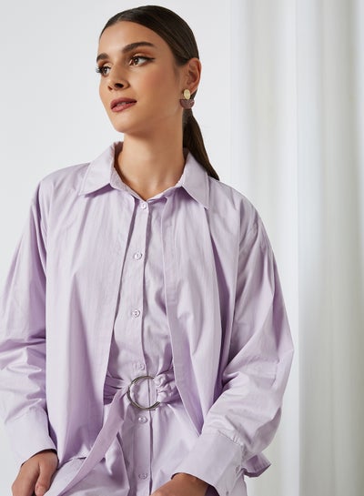 Buy Pleated Button Down Dress Lilac in UAE