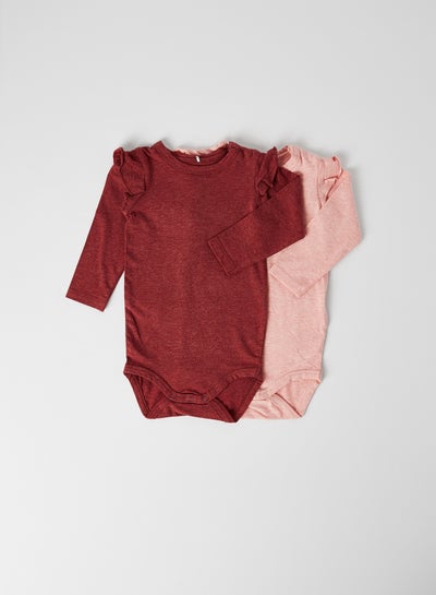 Buy Solid Round Neck Onesies (Pack of 2) Blush in UAE