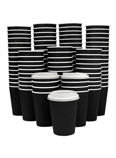Buy Pack Of 50 Ripple Paper Cups With Lids Black/Clear in Saudi Arabia