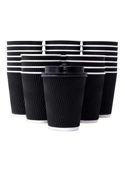Buy 50-Piece Ripple Cup With Lid Black/White in UAE