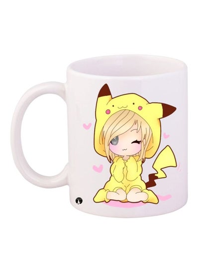 Buy Pikachu Hoodie Printed Coffee Mug White/Yellow/Brown in UAE