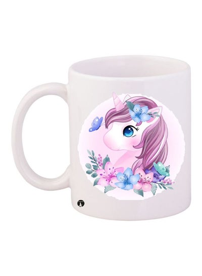 Buy Unicorn Printed Coffee Mug White/Pink/Blue in UAE