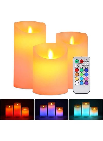 Buy 3-Piece LED Candle Light Set With Remote Control Timer Multicolour in Egypt