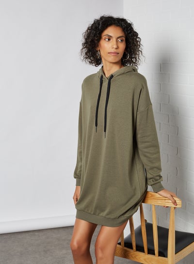 Buy Solid Drawstring Hooded Neck Mini Dress Kalamata in Saudi Arabia