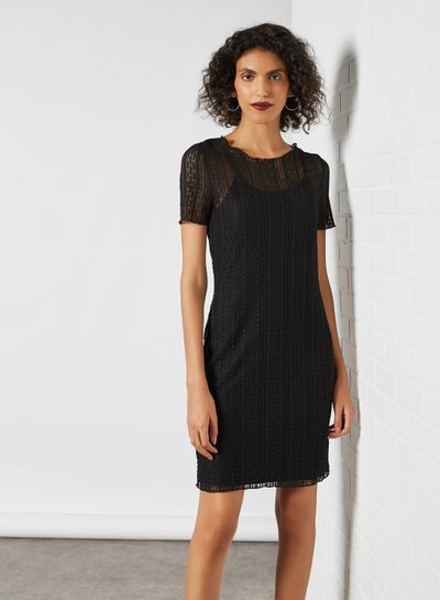 Buy Embroidered Round Neck Mini Dress Black in Egypt