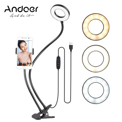 Buy Flexible 2 In 1 Ring Selfie LED Light with Mobile Holder Black in Saudi Arabia