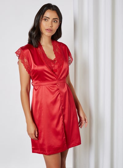 Buy Valentines Solid Ruffle Sleeve Nightdress Tango Red in UAE