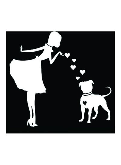 Buy Girl With Dog Printed Car Sticker 15X15 cm Black/White in Egypt