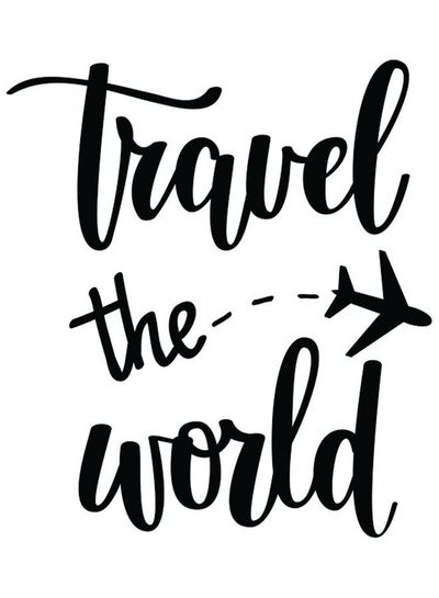 اشتري ملصق سيارة مطبوع عليه عبارة "Travel The World" مقاس 15X15 سم، لون أسود/ أبيض طراز E387 في مصر