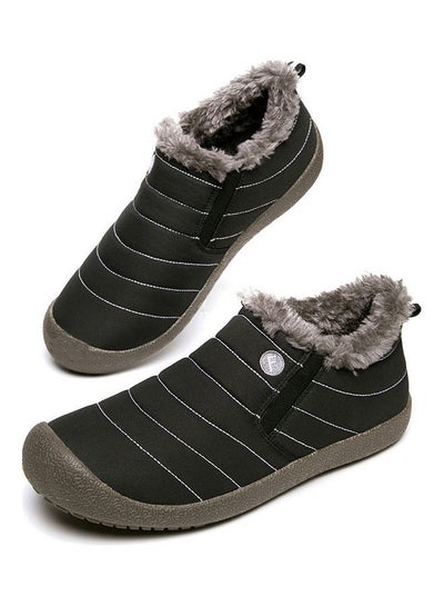 Buy Waterproof Plush Slip-On Snow Boots Black/Brown in Saudi Arabia